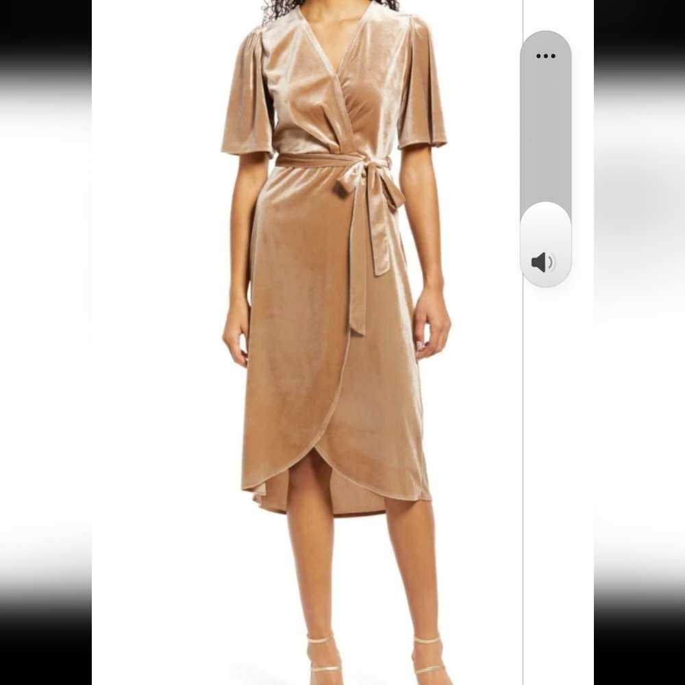 Elegant Tan Midi Wrap Dress